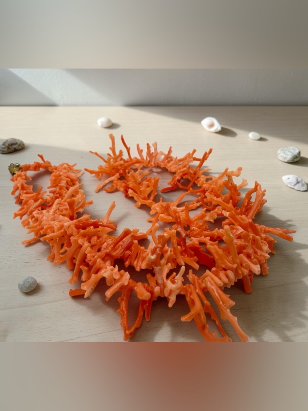 Vintage Angel Skin Branch Coral Necklace 22” Salmon Gold Hidden Clasp Boho Lux - Picture 11 of 17